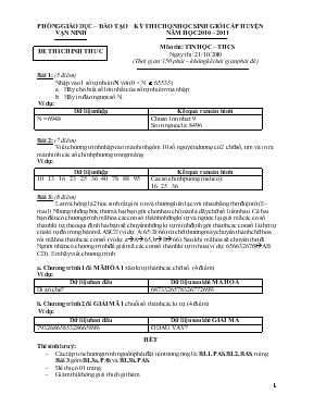 Kỳ thi chọn học sinh giỏi cấp huyện năm học 2014  2015 môn thi Tin học  Thcs